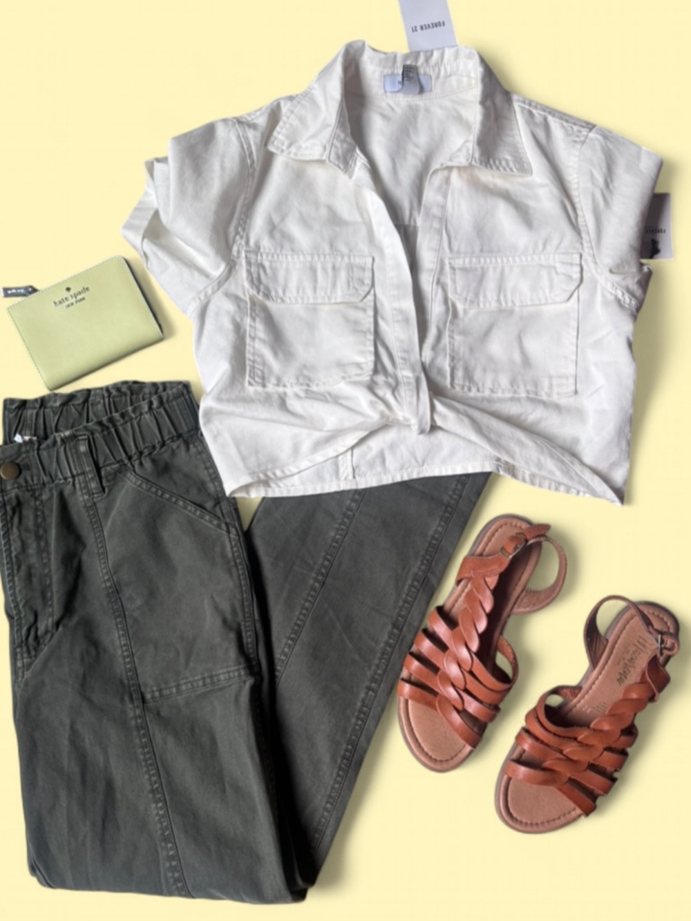 Forever 21 Cream Button-Front Crop Shirt